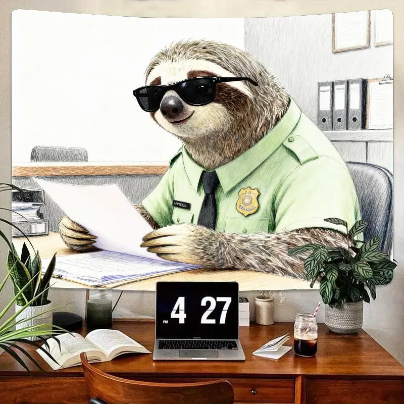 

1 шт., забавный гобелен для офицера ленивца с солнцезащитными очками, крутые животные для офисной работы, полиэстер, настенный художественный декор для комнаты, подарок