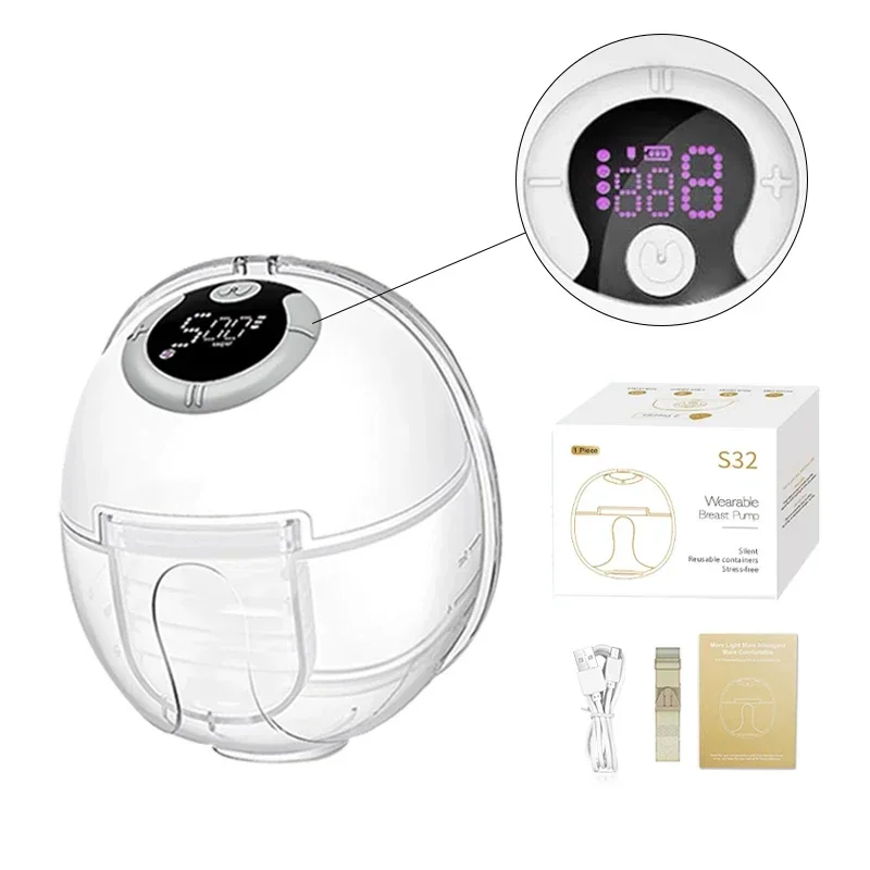 S32 Hands Free Portable Electric Breastss Pump Integrated Silicone Milk Pump Wireless Wearable Breastss Pump with 4 Mode