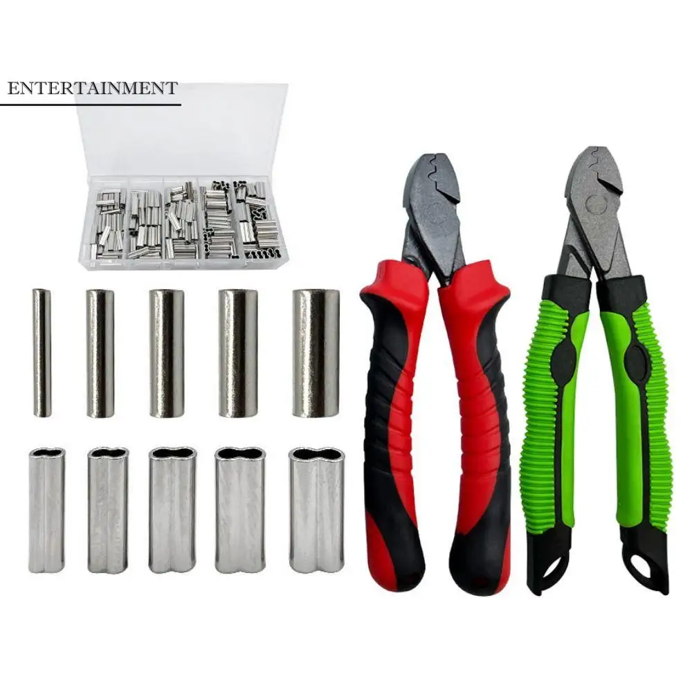 Single/Double Barrel Fishing Pliers Crimp Sleeves Kit Copper Wire Crimping Sleeve Fishing Tools Set Fishing Line Retainer