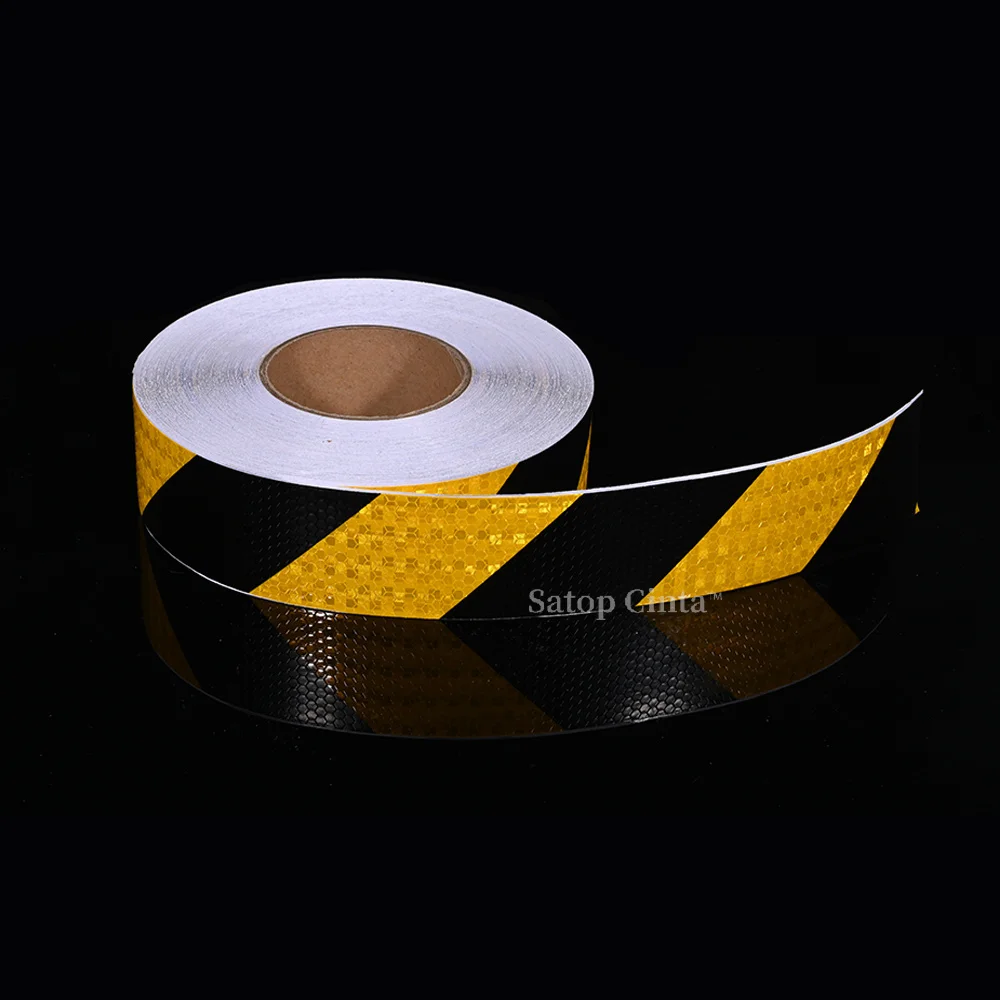 5CM*10M High Visibility Reflective PVC Road Traffic Waterproof Safety Yellow and Black Twill Car Reflective Strips Warning Tape