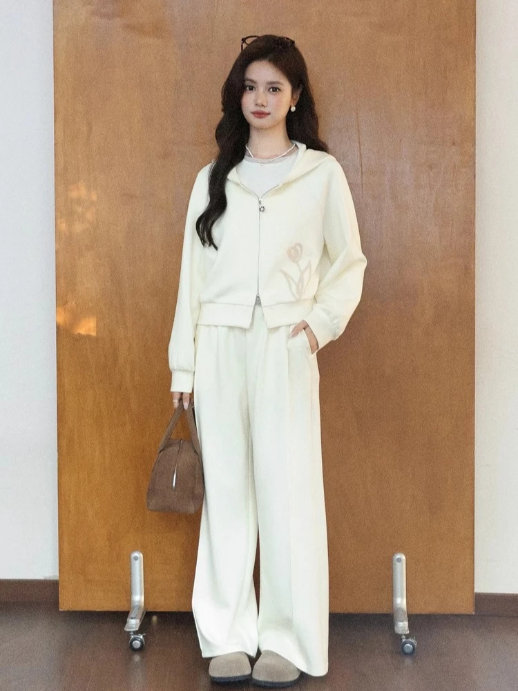 ALXNAN-pantalones informales de cintura alta para mujer, pantalón ancho plisado con cintura elástica, drapeado suave, transpirable, versátil, L57960