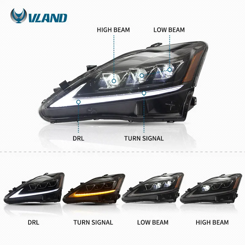 VLAND Wholesale LED Headlights 2nd Gen XE20 IS Sequential Lamp For 220d/F 300 350 IS250 2006‑2012