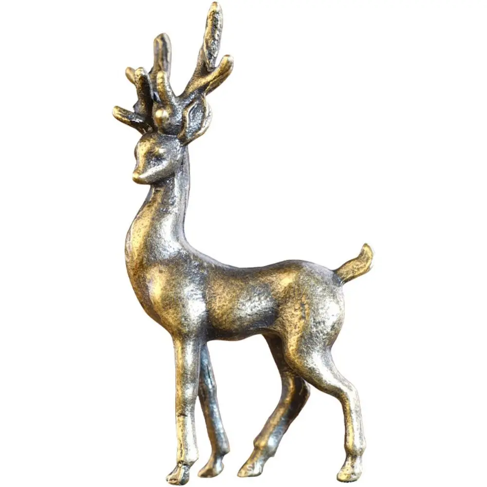 Copper Alloy Sika Deer Ornament Mini Retro Vintage Animal Figurines Vivid Anti-rust Sika Deer Miniatures Tabletop Decor