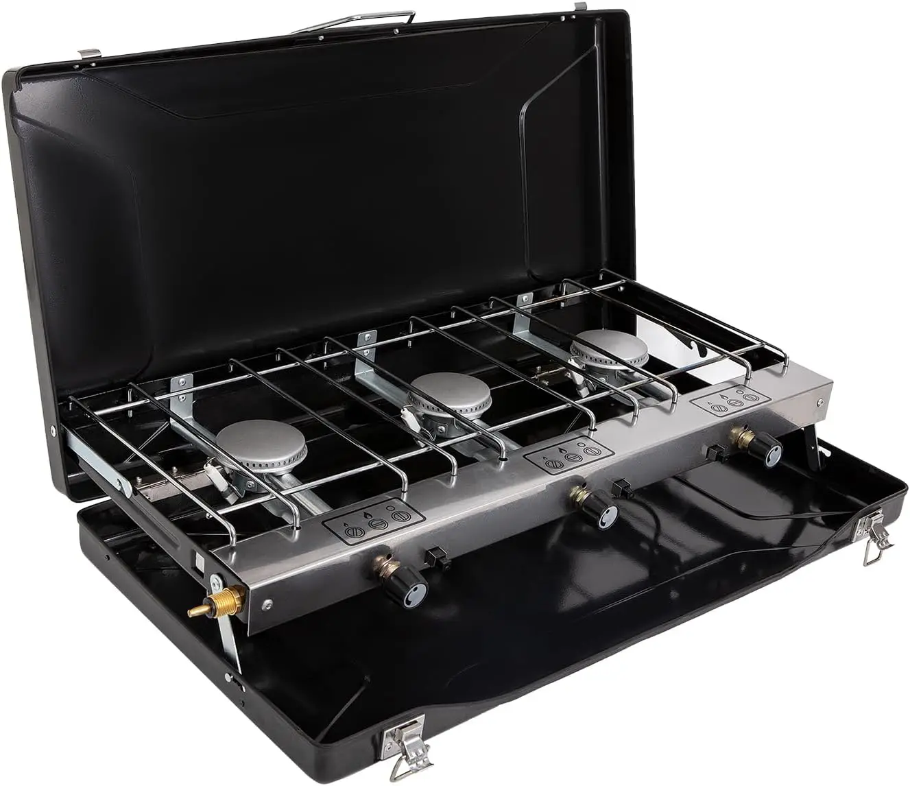 

3-Burner Propane Camping Stove, 19800 BTUs, Portable with Push-Button Ignition & Carry Handle