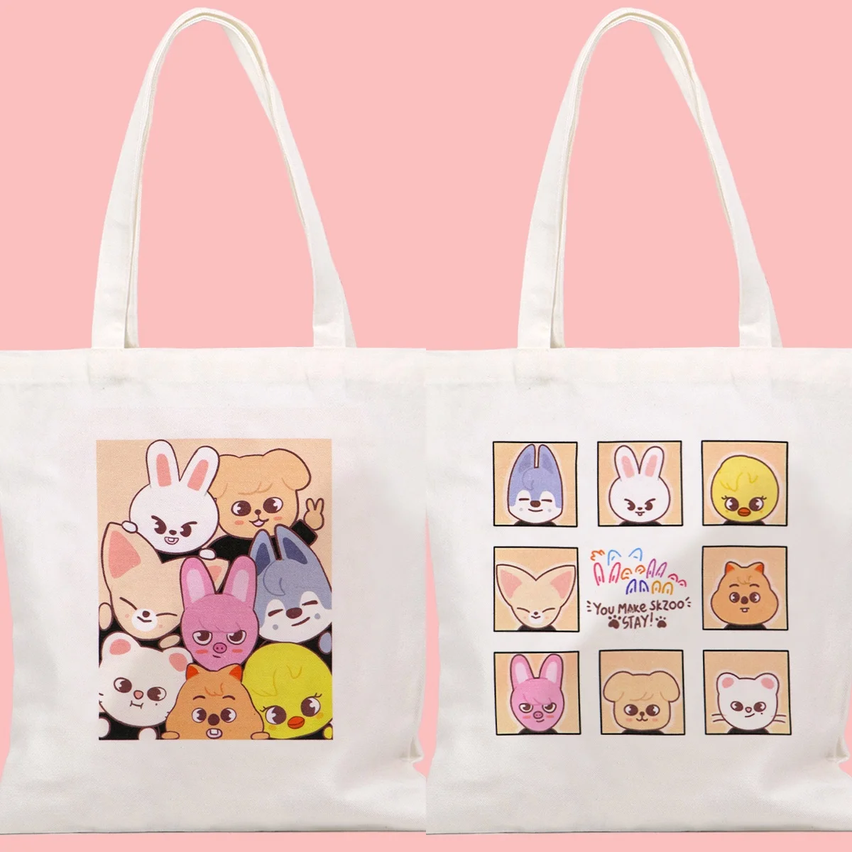 Cute Cartoon Animals Capacious Tote Bags Casual Portable Shoulder Lightweight Shopping Bag Big Reusable Canvas Bag for Girls