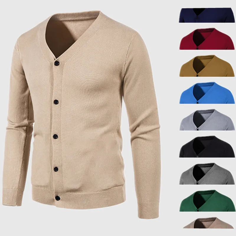 

New Mens Fashion Cardigan Buttons Casual Long Sleeve Knit Sweater Solid Color Pockets Warm Ropa De Hombre Coats Tops Jackets