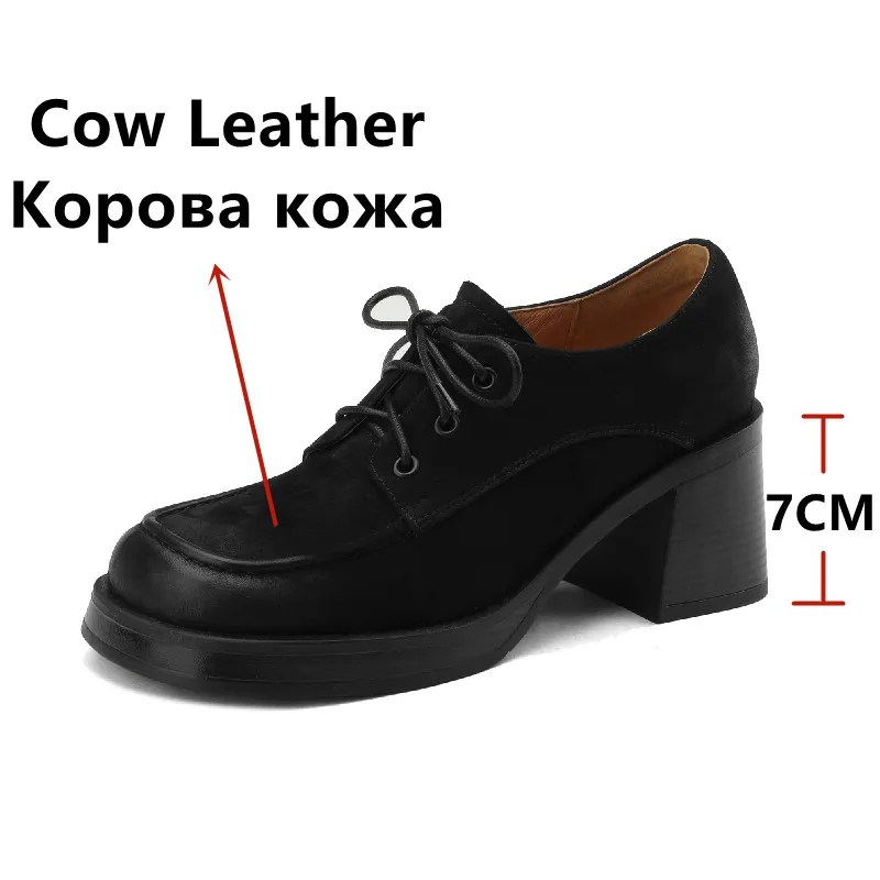 FEDONAS 2025 Classic Women Pumps Spring Autumn Office Ladies Casual Genuine Leather Thick Heels Lace-Up Shoes Woman Retro Style