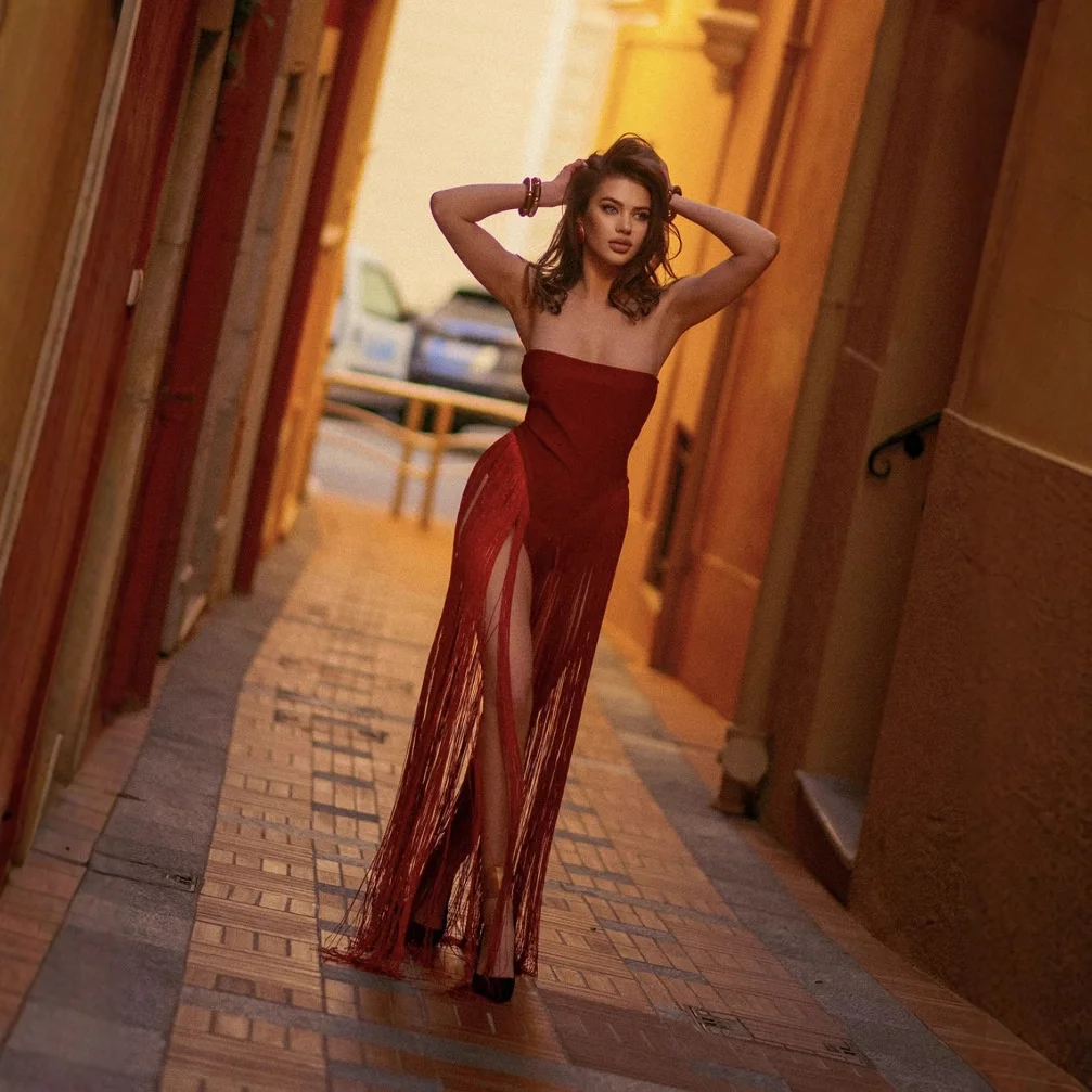 

Women's Sexy Fringe Bodycon Strapless Zipper Slim Dress for Evening Party Club Night Out Figure-Flattering Fashion Dress