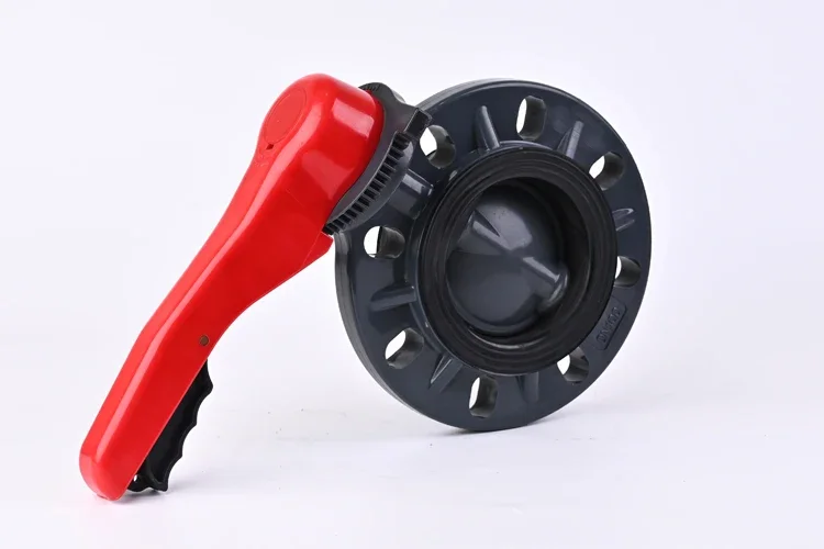 UPVC handle butterfly valve PN16 clamp type flange valve PVC pipe manual quick installation FPM sealing ring American standard