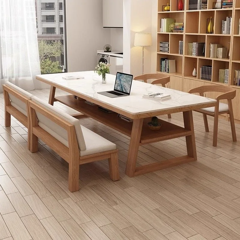 

Simple modern solid wood rock slab desk living room double study table home dining table computer table large workbench