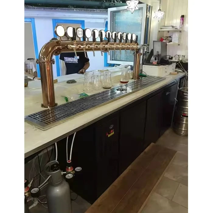 Draft beer keg pumping system distribution with U-tower faucet