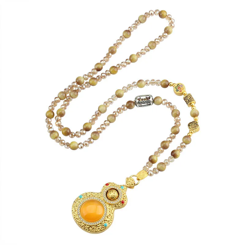 Hulu Pullover Kette Legierung Imitation Kristalle Perle Ethnischen Stil Frauen Licht Luxus High-end-Halsketten Mode Schmuck – Detail 4