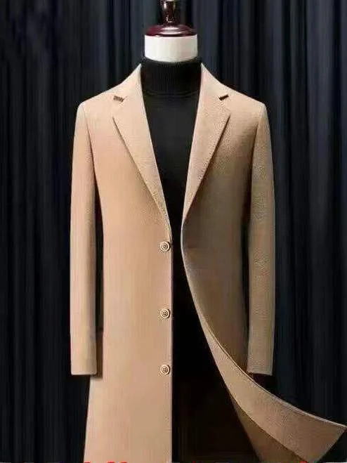 

Мужское длинное утепленное шерстяное пальто в деловом стиле, модное приталенное пальто до колен, корейская версия, осенне-зимнее пальто