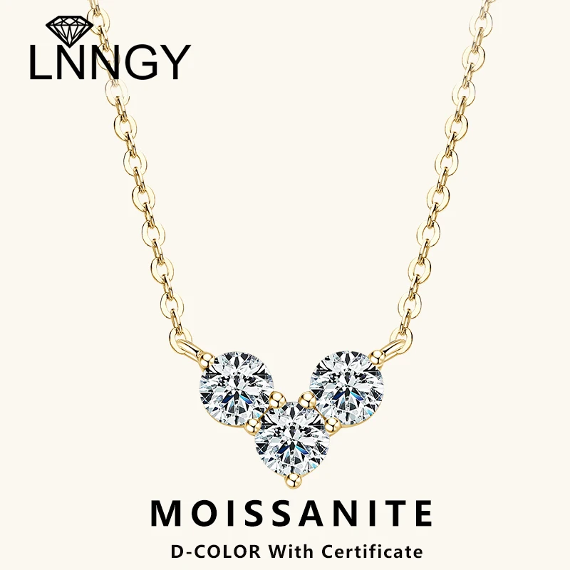 

Lnngy 4mm 0.3ct Moissanite Necklace Collar Plata 925 Sterling Silver Three Stone Pendant Necklaces For Valentine's Day Jewelry