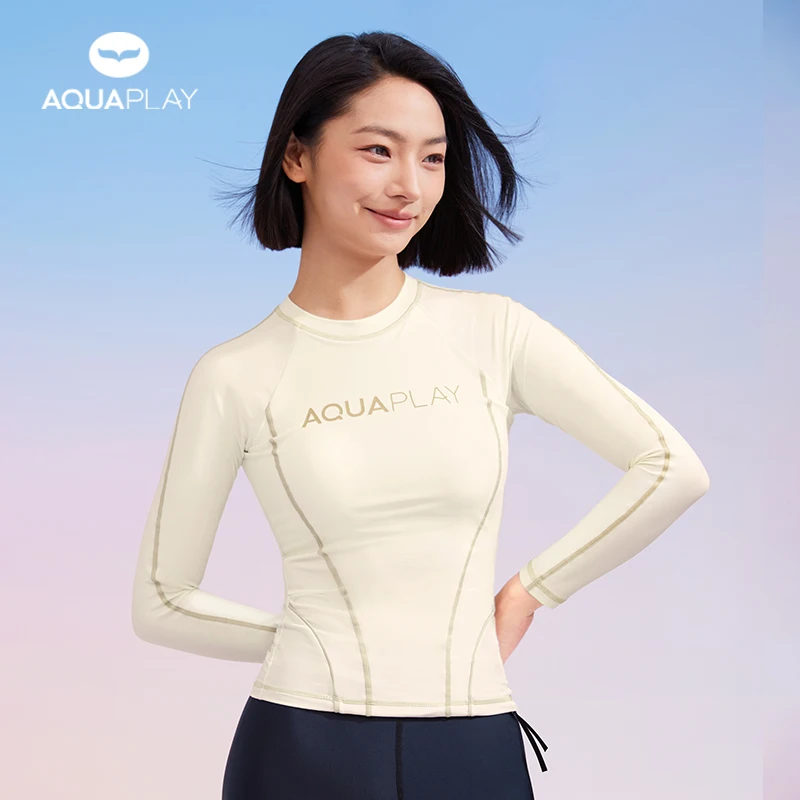 

AquaPlay Summer Yellow Fashion Long Sleeve Women Swimsuit High End Sport UPF50+ Rash Guard Surf Suit Fashion Hooded Yoga Suit