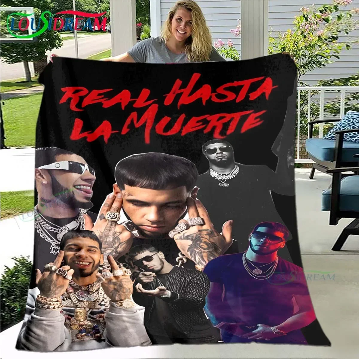 Fashion Pop Singer A-Anuel AA Pattern Blanket Flannel Thin Blanket Portable Home Travel Office Lunch Break Blanket Gift