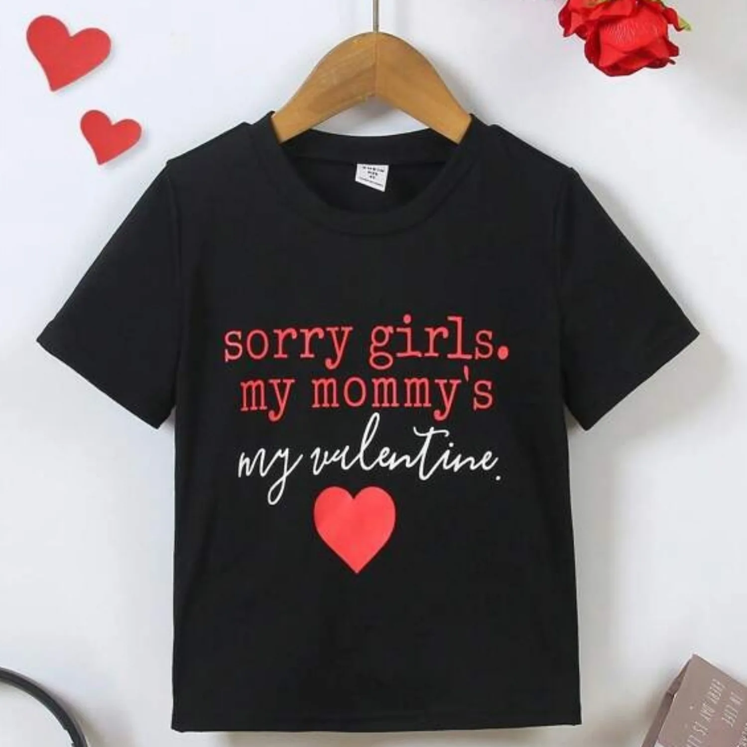 

Boy Kid Valentine's Day Print Round Neck Short Sleeve T-Shirt, Sorry Girls My Mommy's My Valentine Print T-Shirt