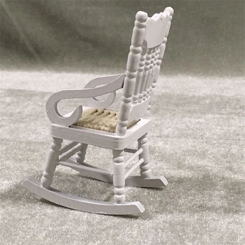 6 Pcs 1:12 Toy Miniature Furniture Wooden Rocking Chairs Toy Accessories For Doll House Decoration,White