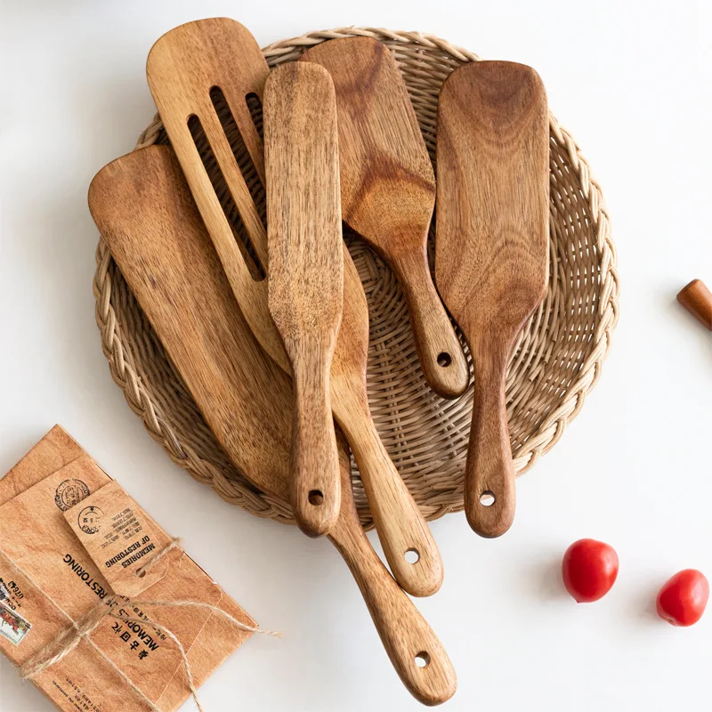Kitchen Utensil Set Teak Wood Pizza Peel Spatula Salad Mixer Scraper Butter Knife Non-stick Anti-scalding