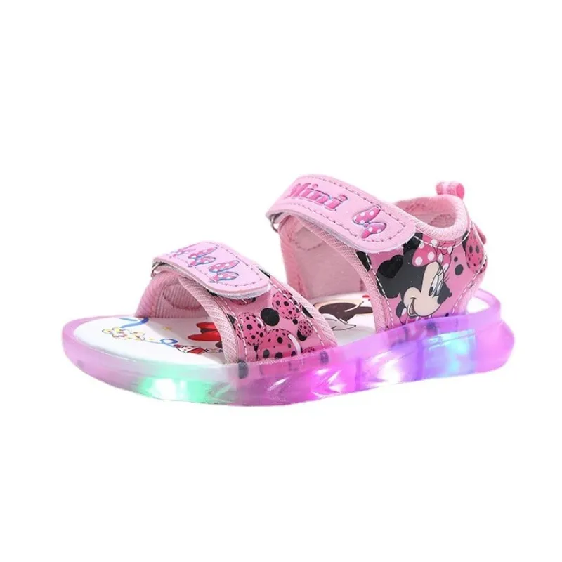 Disney Mickey Minnie LED Light Casual Sandals Girls Sneakers Princess Outdoor Shoes Children's Luminous Glow Baby Kids Sandals