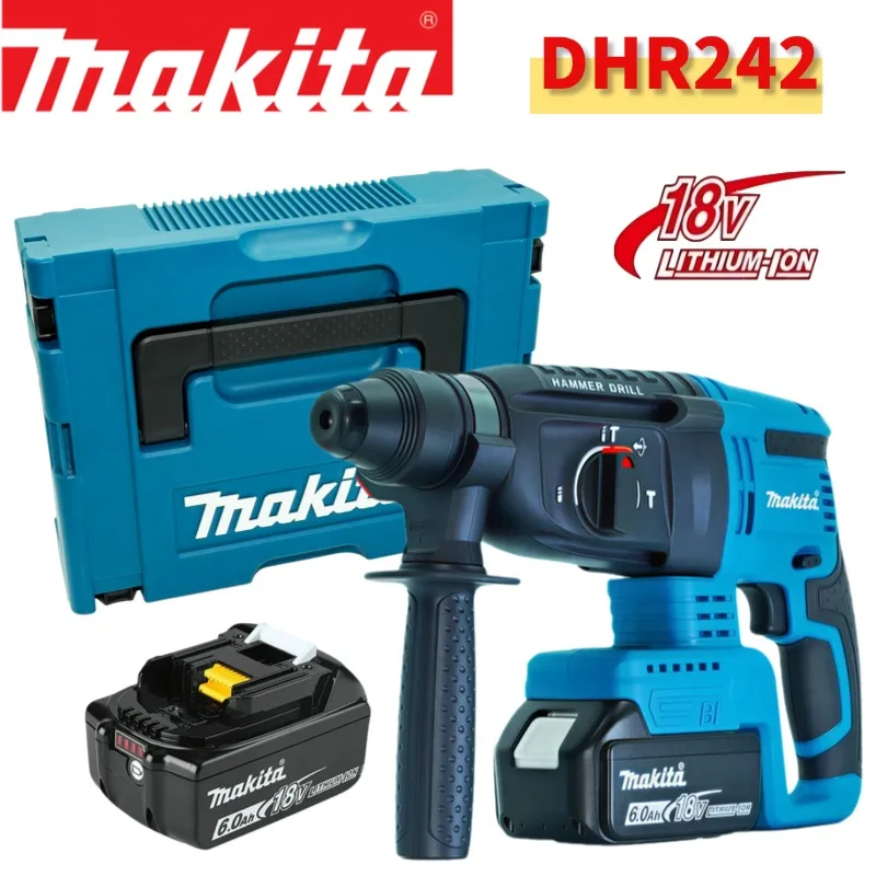 Marteau perforateur sans fil à trois fonctions Makita DHR242 18V, moteur sans balais, 4700 IPM, performance stable pour surfaces en béton non poli de 24 mm