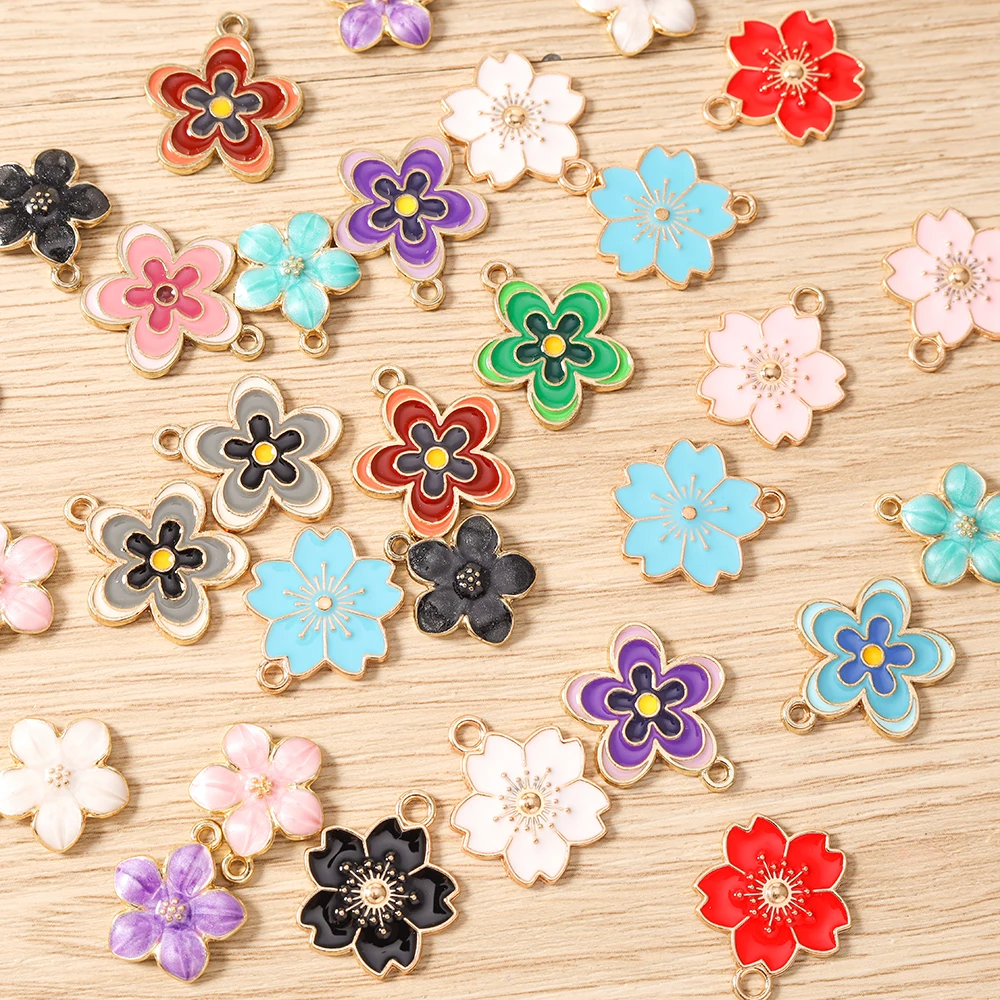 Tusember 10 Stück niedliche Emaille-Anhänger mit Sakura-Blumen für Tropfenohrringe, Armbänder, Halsketten, DIY-Schmuckherstellung – Detail 1