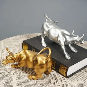 ウォールストリートブル像装飾品市場マスコットゴールデンオックス彫刻北欧動物樹脂の置物ホームオフィスの装飾 10ベストセールスゴールドブル-8