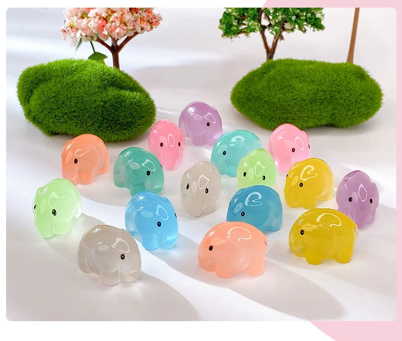    10 Stück im Dunkeln leuchtende niedliche Elefanten-Harz-Desktop-Dekorationen, Ornamente, handgefertigte Haarnadel, Schlüsselanhänger, Zubehör, Spielzeug