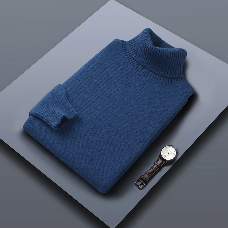 الكلاسيكية الرجال الياقة المدورة سترة فضفاضة عادية الخريف الشتاء 100% الصوف الخالص بلوفر مغزول كم طويل رشاقته الدافئة الرجال البلوز