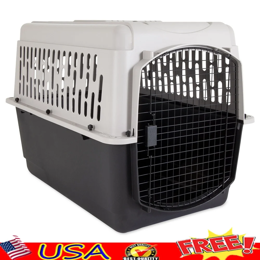 

Large Dog Crate Plastic Travel Carrier Airline Approved Portable Kennel Easy Assembly Safe Ventilation Durable Design Pets 70-90