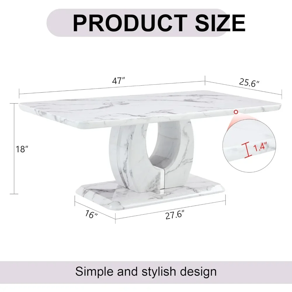 47-inch salontafel van imitatiemarmer, grote moderne salontafels voor de woonkamer, rechthoekige middentafel theetafel accentmeubilair