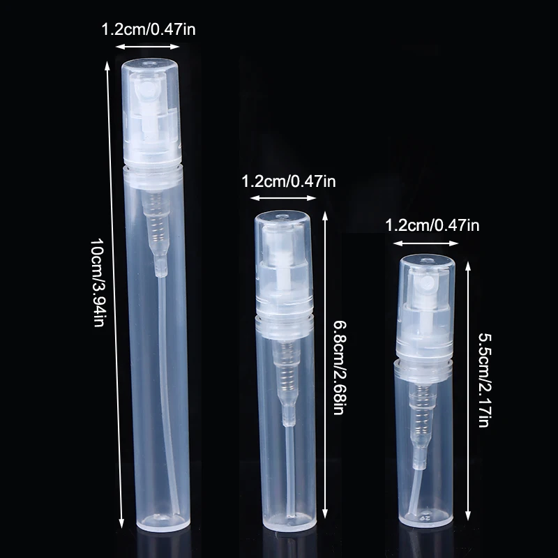 10 قطعة 2/3/5 مللي زجاجة عطر فارغة من البلاستيك الشفاف الصغيرة القابلة لإعادة الملء زجاجة رذاذ حاوية رذاذ النساء زجاجات عطر السفر
