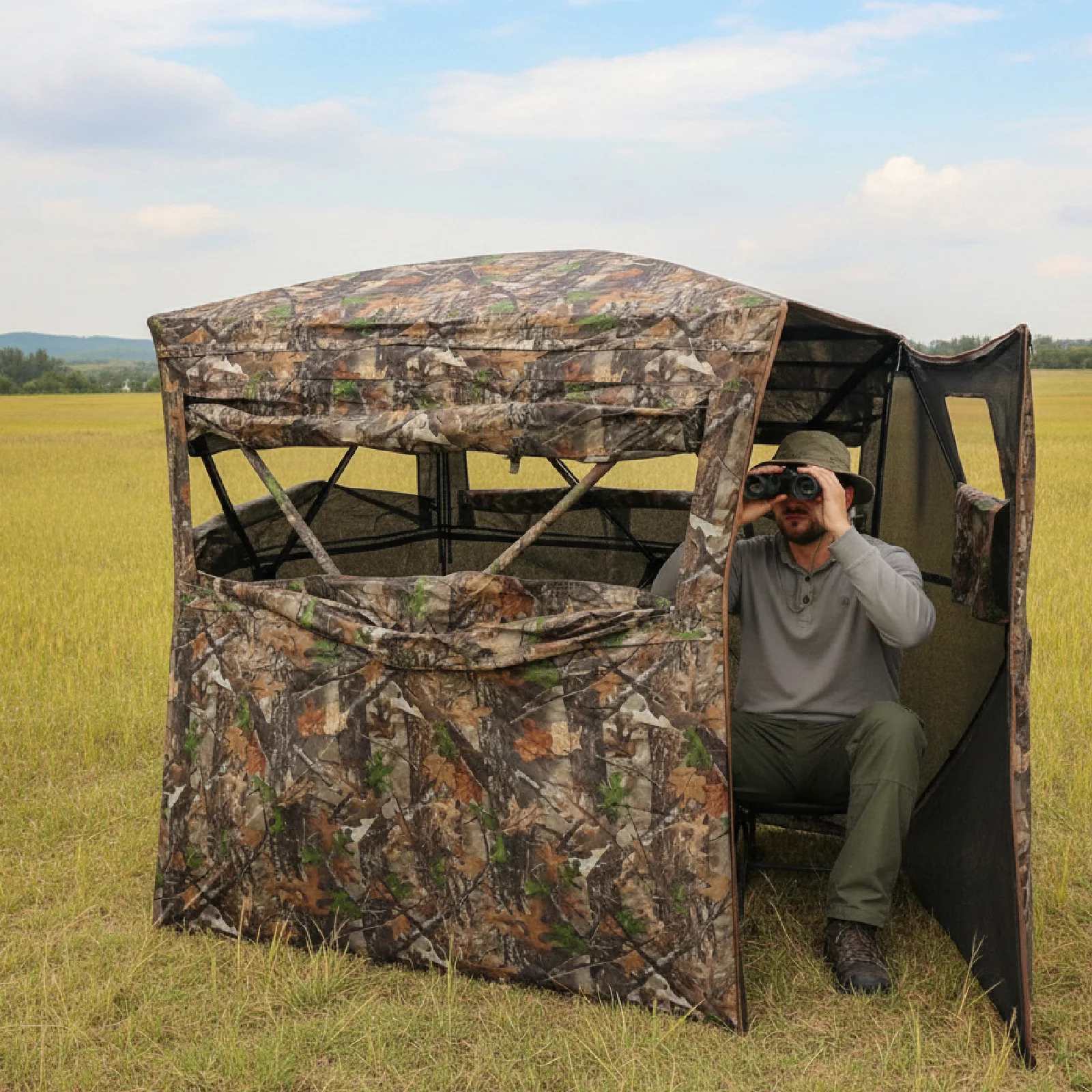 360° View Hunting Blind, Camouflage Hub Pop Up Shelter, Foldable Wildlife Viewing Tent