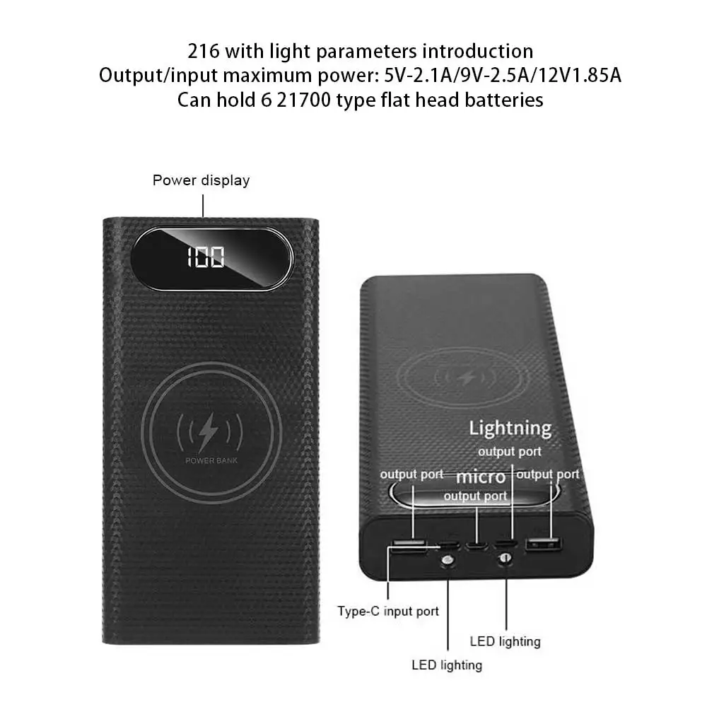 6x21700 شحن سريع علبة البطارية 10 واط 15 واط 22.5 واط QC3.0 شاشة الكريستال السائل انفصال قذيفة صندوق شحن لاسلكي لشاحن الهاتف المحمول #3