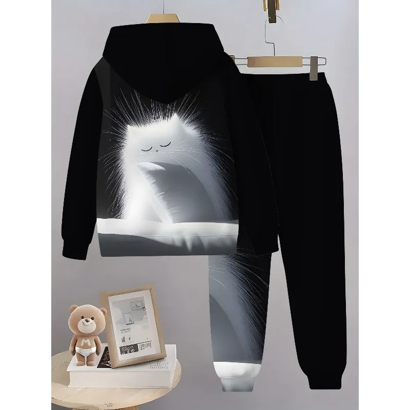 2025 3D Digital Animal Dinosaur Spider Cat imprimé sweat à capuche et pantalon de sport ensemble de 2 pièces