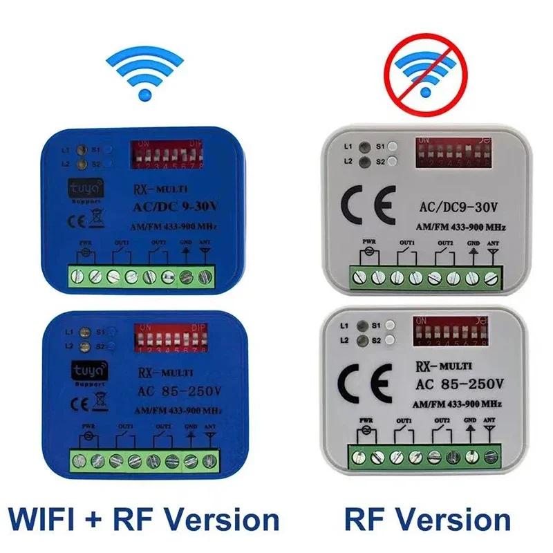 Universal RX Multi Frequency 300-868MHz Receiver 2CH 12V 24V Relay Module Garage Door Remote Control 433.92MHz 868MHz