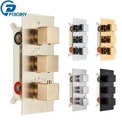 Brushed Gold Thermostatic Shower Mixer Valve Brass 3-ways Mixer Valve Thermostate Control Valve Wall Concealed Shower Valve