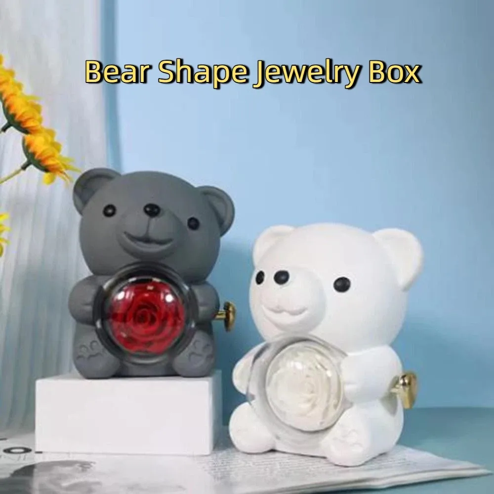 

Plastic Rotating Hugging Bear Jewelry Box Cute Romantic Bear Shape Jewelry Box Jewelry Display with Soap Rose