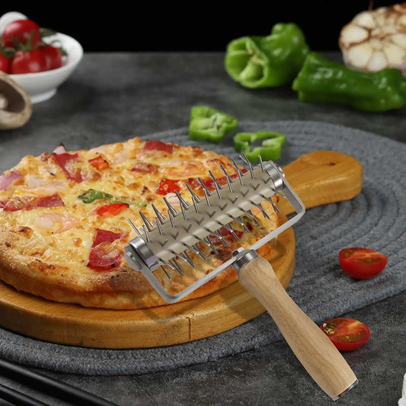 

Pizza Dough Docker Wheel Hole Puncher Pizza Roller Pin Pastry Roller with Spikes for Cake