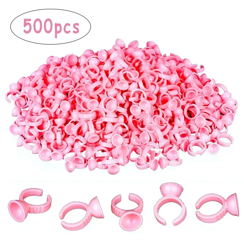 

500Pcs Disposable Eyelash Extension Pink Glue Rings Holder Pallet Container Wholesale Lashes Accessories Ring Cup Tattoo Pigmen