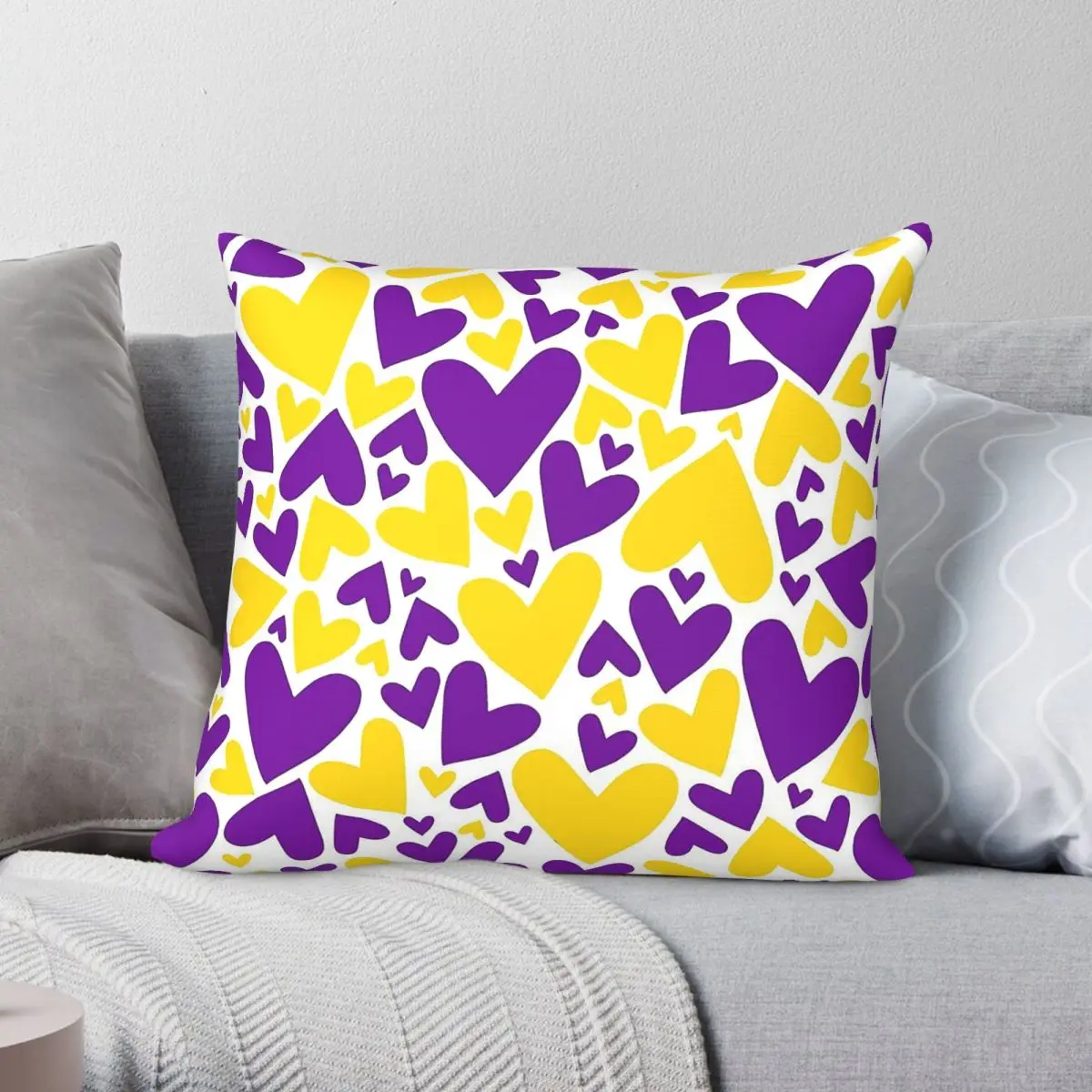 Purple Yellow Team Spirit Hearts Pillowcase Polyester Linen Velvet Pattern Zip Decorative Pillow Case Car Cushion Cover 18