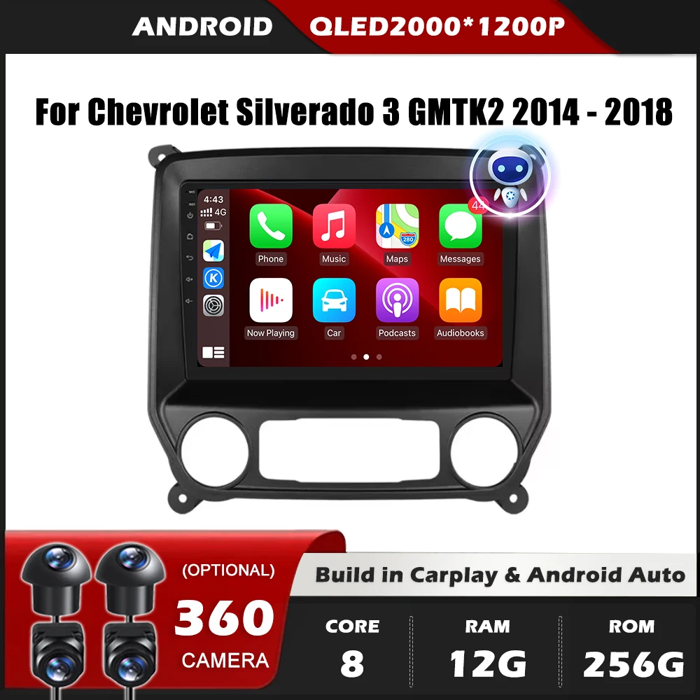 Car Radio Carplay For Chevrolet Silverado 3 GMTK2 2014 - 2018 Navigation GPS Android Auto Screen Stereo No 2din DVD 5G Wifi BT