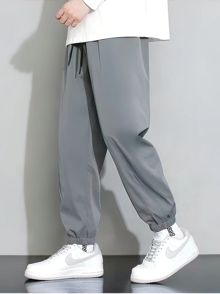 Summer Ice Silk Jogger Pants Men Loose Wide Leg Thin Slim Fit Oversized Sweatpants Male Outfits Casual Ankle-Length Trousers