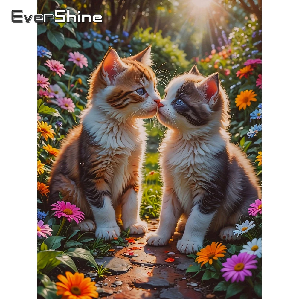 Evershine Diamant-Stickerei, Katze, volles Quadrat, Bohrer-Set, Stich, Tierbild von Strasssteinen, Gemälde, Blumenmosaik, Wandkunst