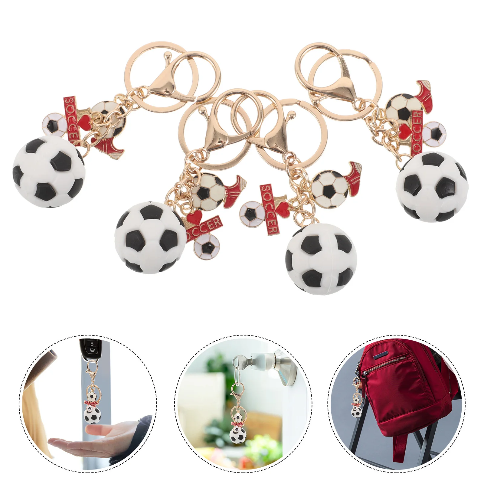 

4Pcs Soccer Keychain Set Durable Metal Football Keyrings for Boys Kids Birthday Party Favors Soccer Themed Gift Accessories