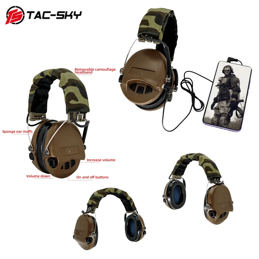 TAC-SKY Tactical Headset SORDNIPSC Active Noise-Cancelling Airsoft Earphones Hunting Shooting Electronic Ear Protection