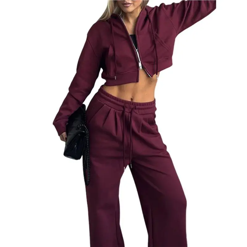 CYL-Womens 2 قطعة الزي غير الرسمي تجريب هوديي Sweatsuits مع Sweatpant السفر مطار بذلات رياضية صالة مجموعات أحمر داكن L #3