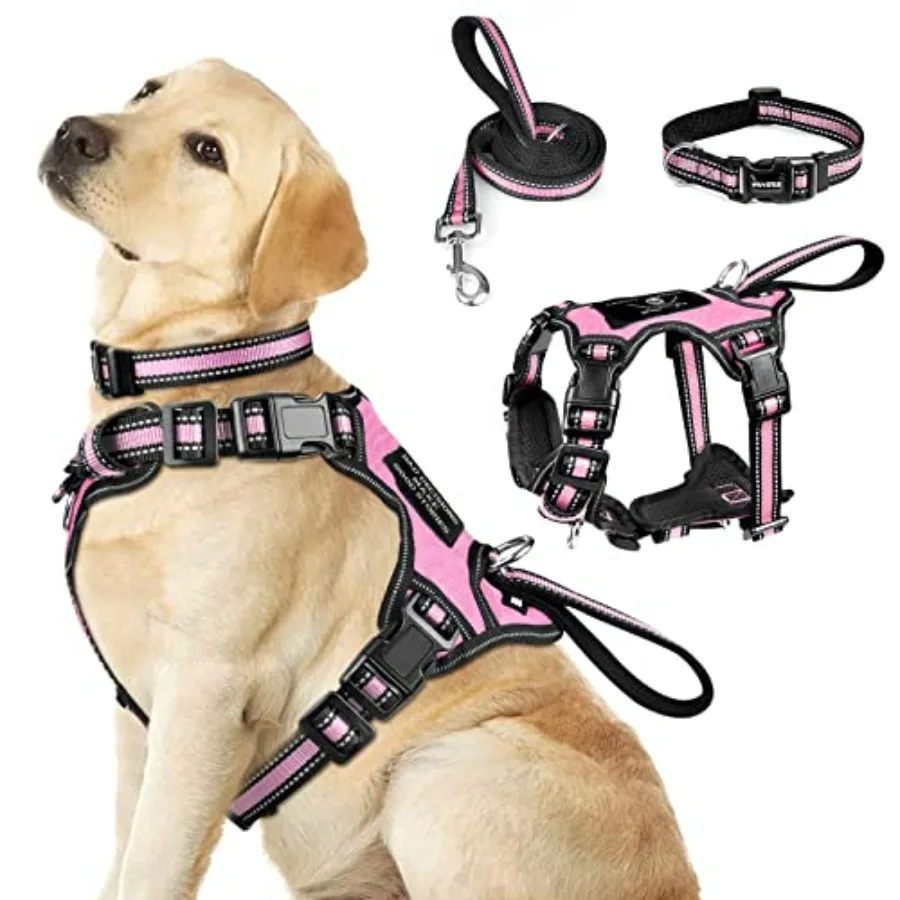 

Pet Harness Collar and Leash Set, All-in-one Reflective Dog Harness No Pull with Adjustable Buckles for Puppies,,,,and Extra- D