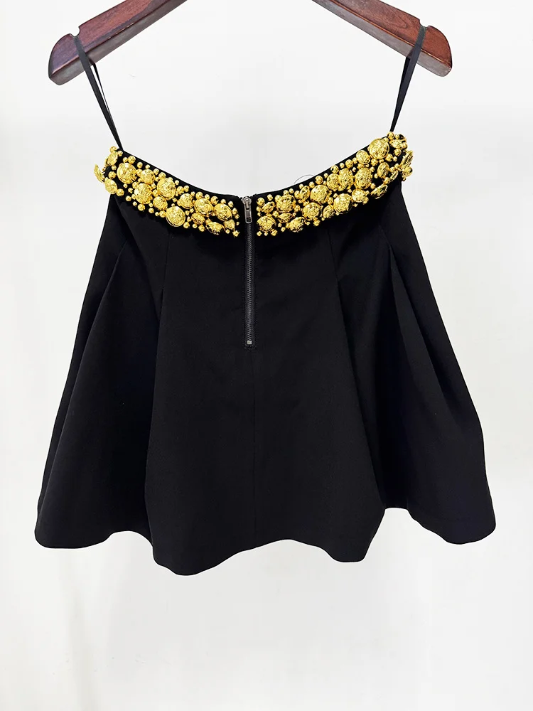 HIGH STREET-Conjunto de traje de diseñador para mujer, camisola con decoración de botones dorados, Top, minifalda, 2 uds., 2025, nueva moda