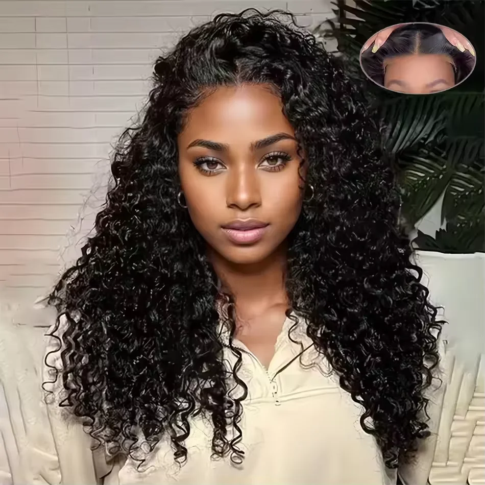 

6x4 5x5 Glueless Curly Wigs Pre Cut No Glue Deep Water Wave Human Hair Ready To Wear Frontal Wigs For Women Pre Plucked